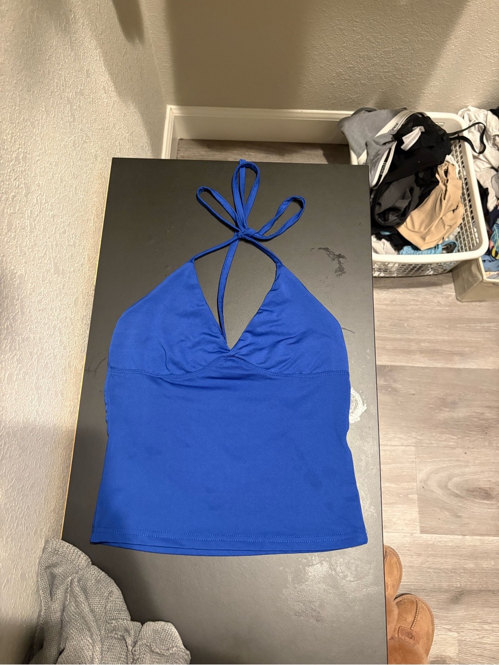 Blue Halter V-Neck Women's Tank Top